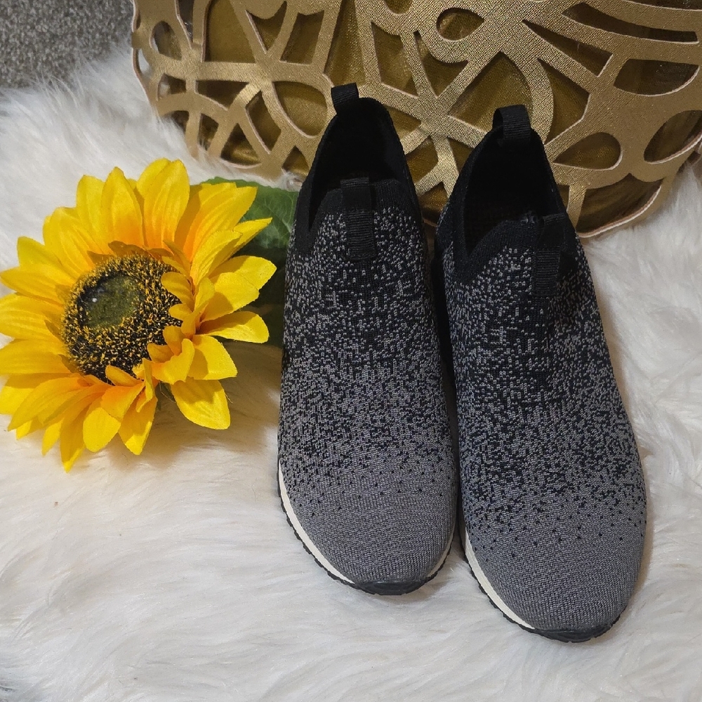 BareTraps Black and Gray Knit Slip-On Sneakers